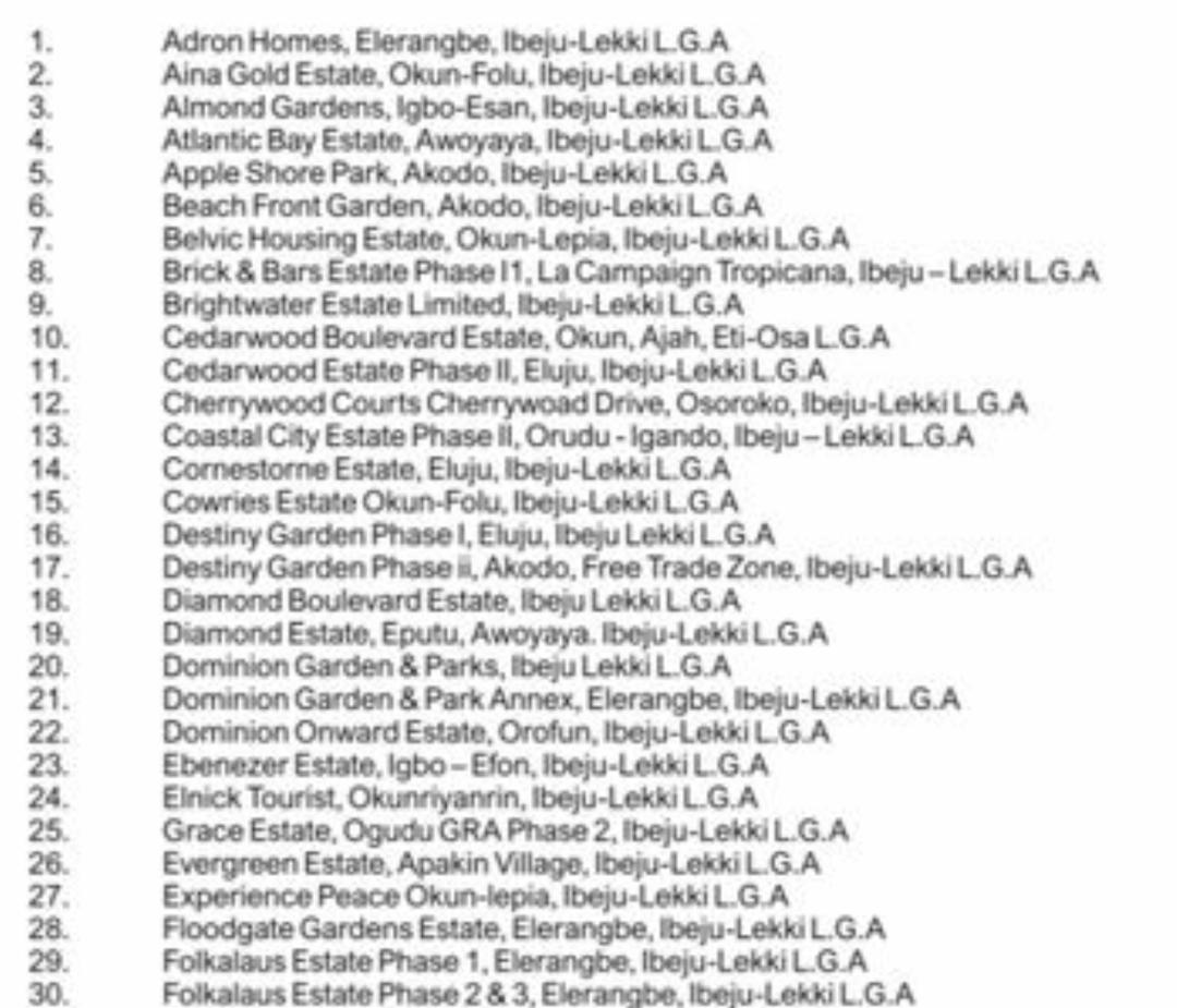 Lagos State Lists 176 ‘Illegal’ Estates, Issues 21‑Day Ultimatum to Obtain Layout Approvals