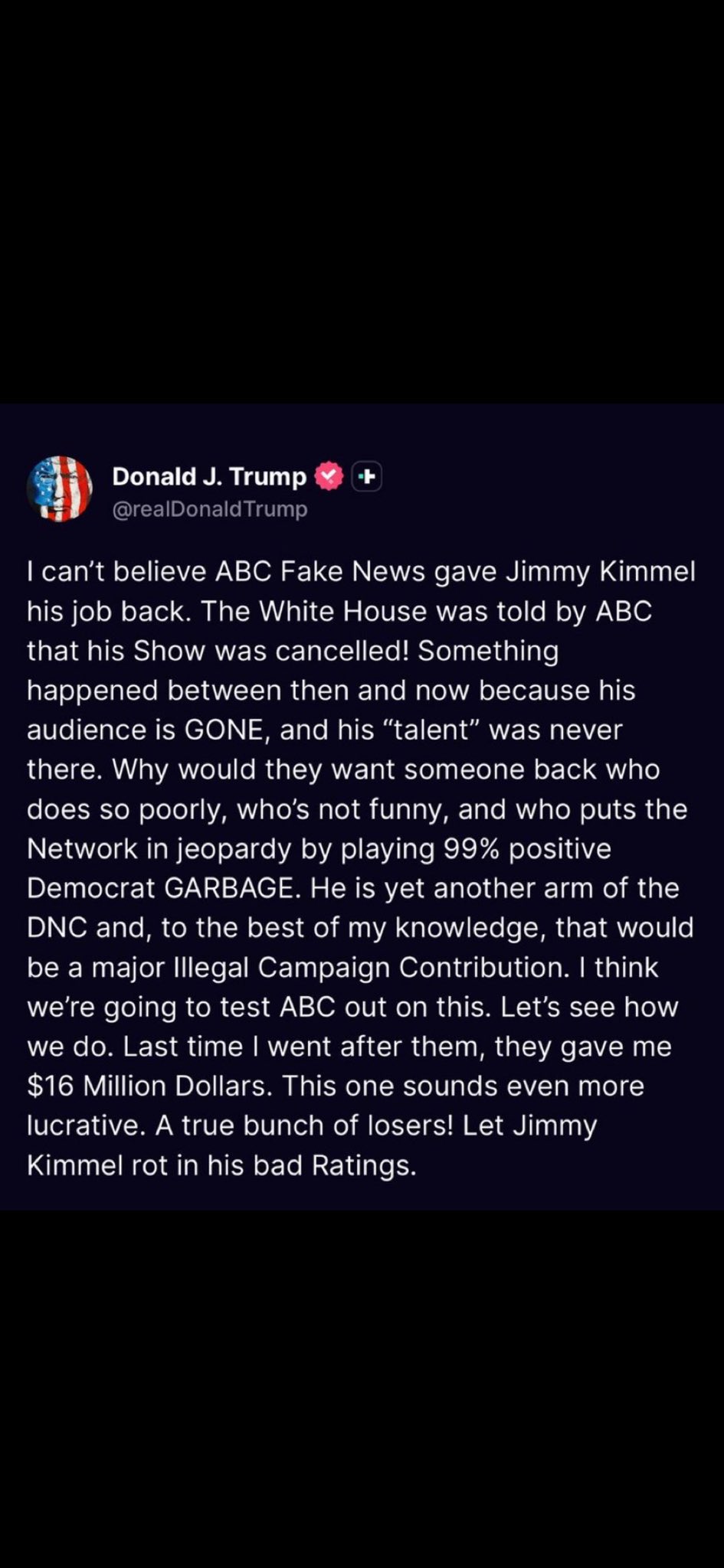 Trump Slams ABC For Bringing Back Jimmy Kimmel