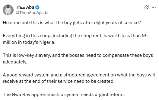 Netizens React as X-User Labels Businessmen Opening Shops for Apprentices After Years of Service as “Low-Key Slavery”
