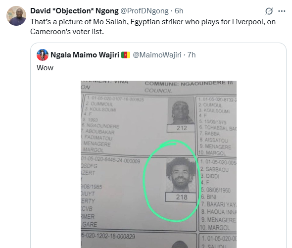 Cameroon Presidential Election: Football Star Mohamed Salah Found on Registered Voters List

