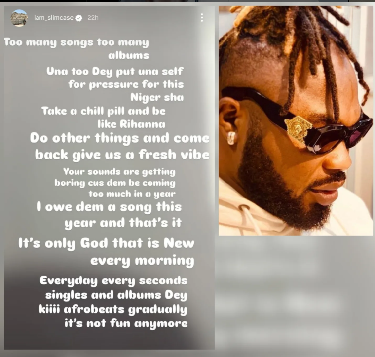 “Afrobeats Don Too Choke” — Singer Slimcase Laments, Says Oversaturation of Songs and Albums Is Making the Genre Boring
