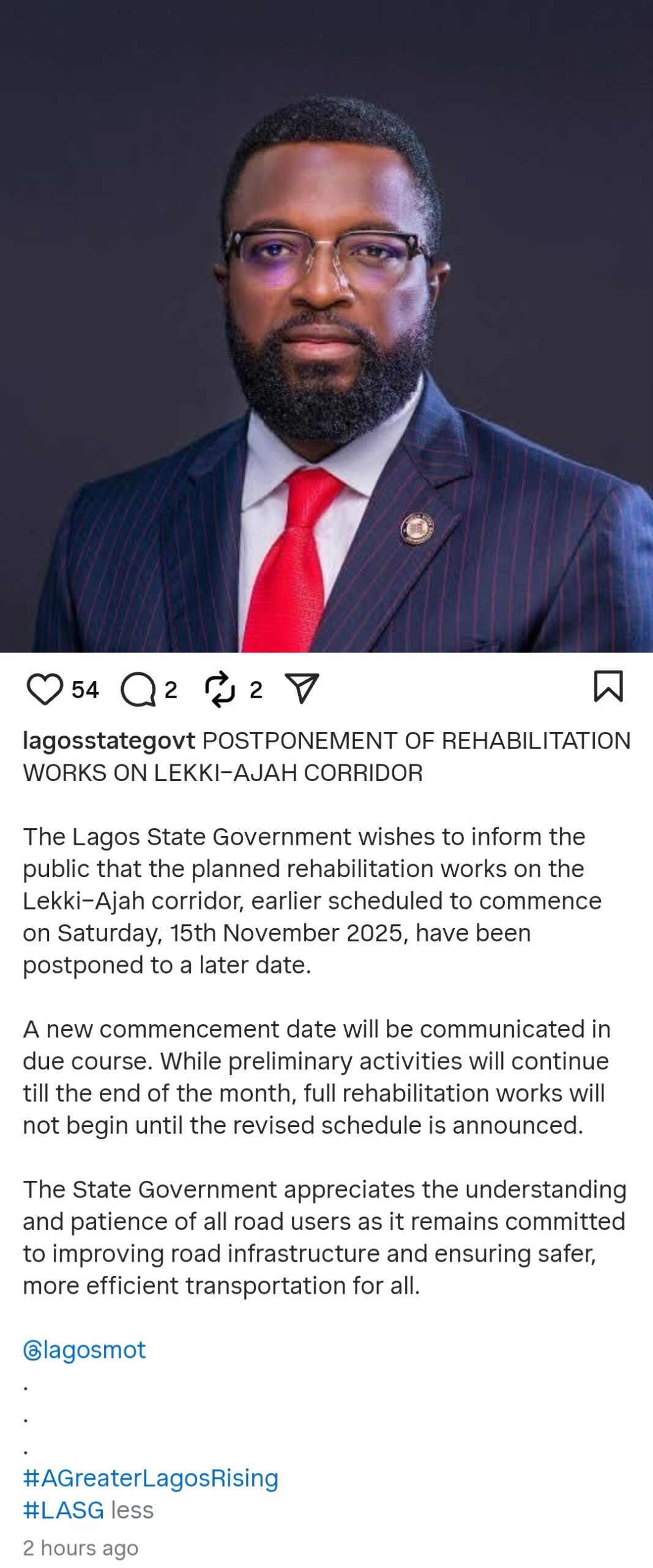 Lagos Shifts Start Date For Lekki–Ajah Road Rehabilitation