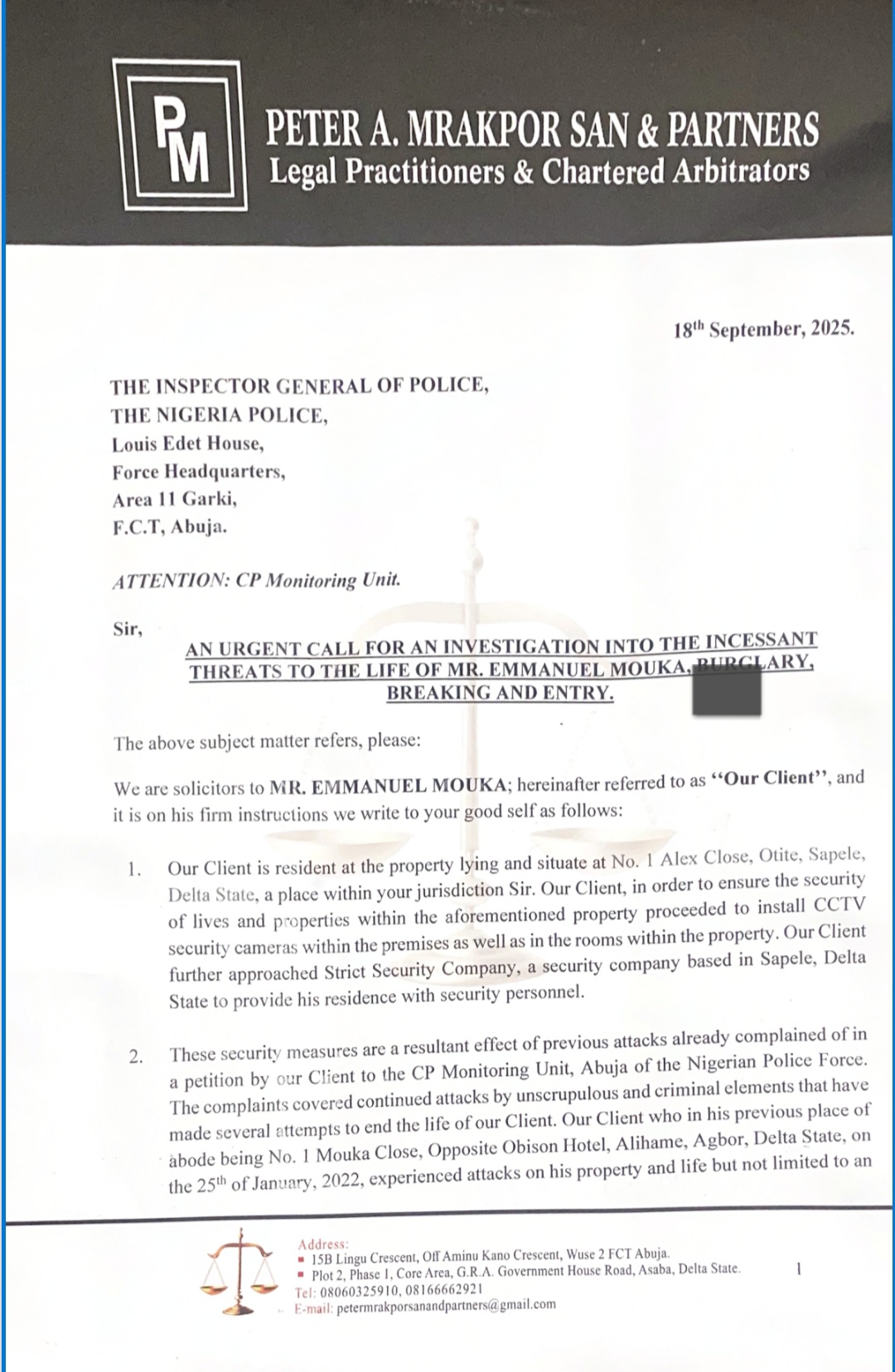 Delta Businessman Petitions IGP Over Alleged Security Guard Conspiracy