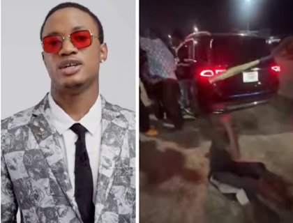 Lekki Street Boys Hit Skit Maker Samuel Bank’s Benz With A Stone, Damage Windshield After Refusing To Give Them Money